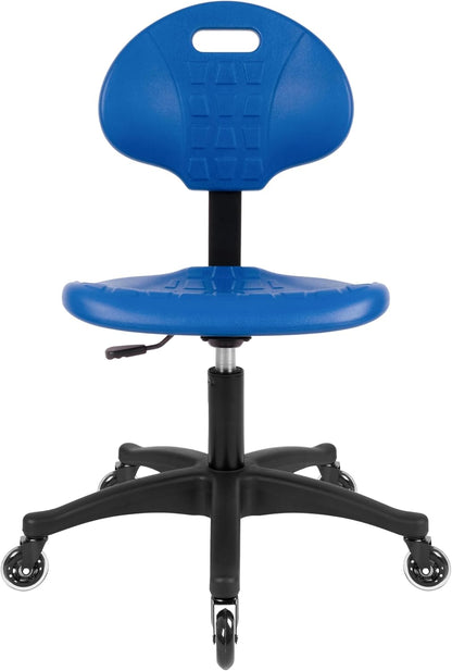 Deluxe Polyurethane Lab Stool Chair, 5" Adjustable Table Height, Heavy Duty, Blue (Blade Wheels)