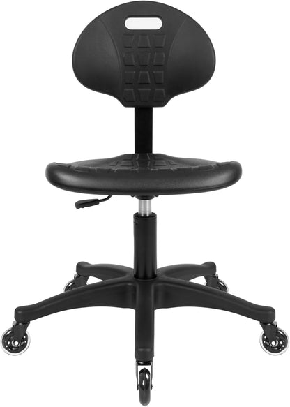 Deluxe Polyurethane Lab Stool Chair, 16.5"-21.5" Adjustable Table Height, Heavy Duty.Black (Blade Wheels)