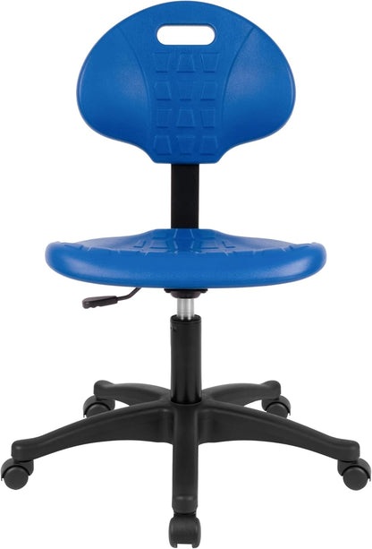 Deluxe Polyurethane Lab Stool Chair, 5" Adjustable Table Height, Heavy Duty, Blue (Standard Caster)