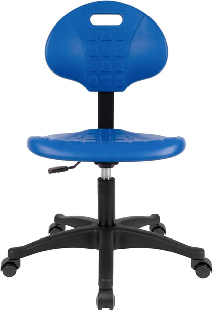 Deluxe Polyurethane Lab Stool Chair, 5" Adjustable Table Height, Heavy Duty, Blue (Self-Braking)