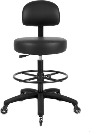 Tall Bench Height Black Multi-Purpose Medical Spa Drafting Stool (Blade Wheels)